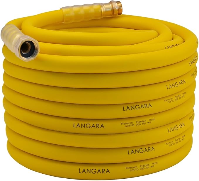 Heavy Duty Premium Garden Hose 100ft x 5/8", 300PSI Working, 1000PSI Burst, Hybrid Rubber Water Hose with Transparent Swivel Handle - Hot/Cold Water Five Layered Braiding with Brass fittings (Yellow)