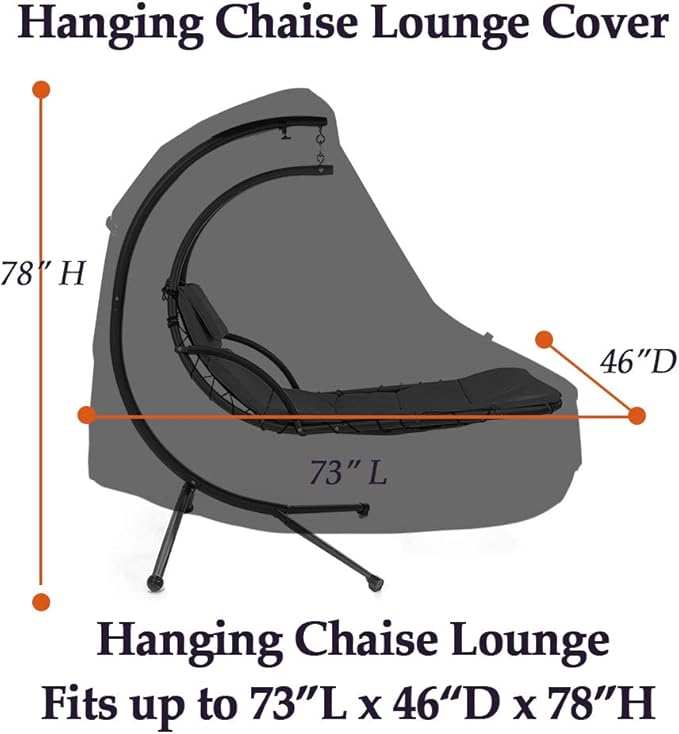 73 Inch Patio Hanging Chaise Lounge and Stand Cover with Zipper Waterproof Outdoor Curved Steel Hammock Lounger Swing Chair Covers