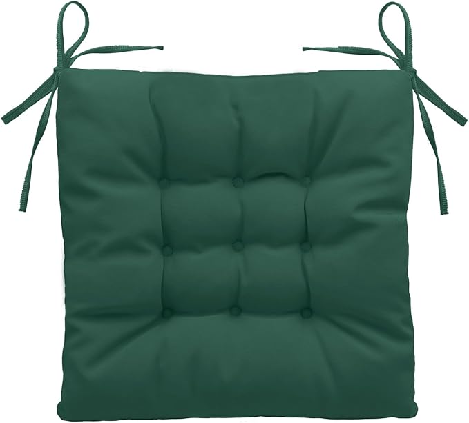 Outdoor Indoor Tufted Chair Cushions, Seat Cushions with Ties, Chair Pads Waterproof for Porch Kitchen Office Garden Forest Green 16" x 16", Set of 1