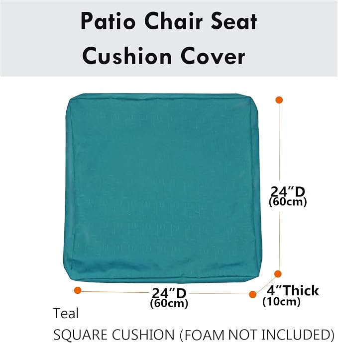 Patio Seat Cushion Covers,Washable Slip Covers Replacement,Waterproof Outdoor Furniture Chair Cushion Pillow Seat Cover for Couch,Garden,Sofa,Teal,24"×24"×4"(4 Covers Only)