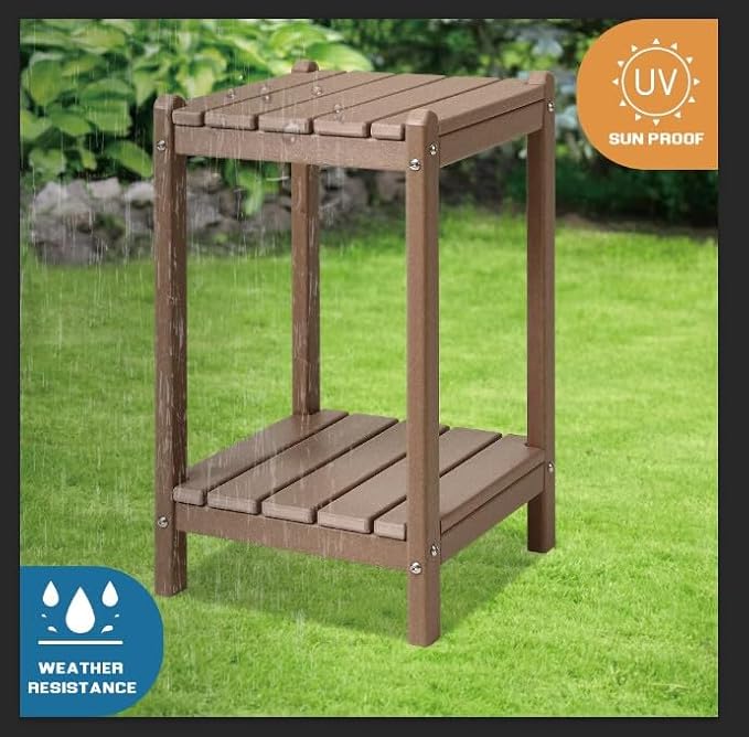 LZRS Adirondack Outdoor End Table, Pool Composite Patio Table,HDPE End Tables for Backyard,Pool, Indoor Companion, Easy Maintenance & Weather Resistant(Weathered Wood)