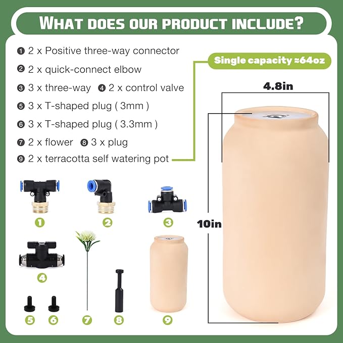 2pcs 4.8x4.8x10in 64oz Large Ollas IIrrigation System Plant Watering Device Easy Self Watering Planter for Your Garden Olla Watering System Classic Plant Watering Stakes