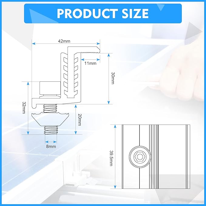 Zhengmy 40 Pack Solar Panel End Clamp Mounting Z Bracket Mid Clamps Aluminum Rail End Clamps Clips Adjustable Panels Grounding Gutter Kit for Pv Mounting System Install Hardware Fasteners Accessory