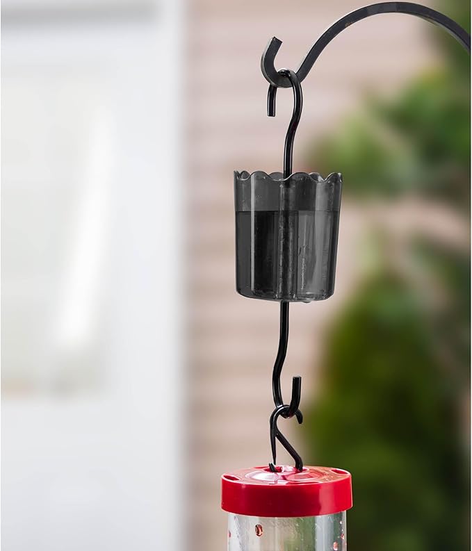 Ant Moat for Hummingbird Feeders [Set of 2] Ant Guard Keeps Ants Away from Feeders, Made of Durable Plastic, Black Color/Rustproof S Hooks, Suitable for All Hummingbird Feeders