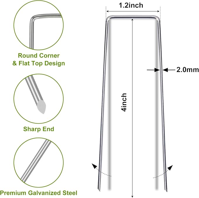 Whonline 75 Pack Landscape Staples 4 Inch, Galvanized Garden Stakes U-Shaped SOD Landscaping Fabric Pins Yard Ground Staples for Gardening Lawn Turf Securing Irrigation Pipe Hose Plant Cover
