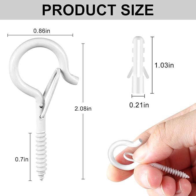 FSAH 35 PCS Screw-in Hooks for Outdoor String Lights, Q Hangers Hooks Outdoor for Outside, Swivel Hanging Basket Patio Light Hooks with Safe Buckle Screw in Planter Eye Hook for Wall Ceiling, White