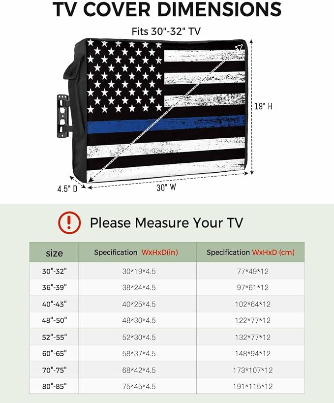 DecorLovee Blue Vintage American Flag Outdoor TV Cover 70 to 75 Inches Weatherproof & Waterproof, USA Flag Outdoor TV Enclosure with Remote Control Pocket, Retro TV Screen Protectors for Outside TV