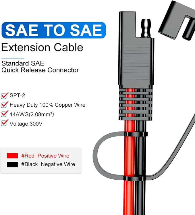 SAE Extension Cable 12AWG, SNLLMZI SAE to SAE Extension Cord DC Power Automotive Extension Cable for Solar Panels,Cars, RVs,Trucks,Boats, etc (6.6FT)
