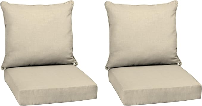 Arden Outdoor Deep Seat Cushion Set (2-Pack), 24 in x 24 in, Weather-Proof, Rain-Proof, Fade Resistant Patio Cushion for Chair, Sofa, and Couch Tan Leala