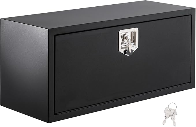 Black Steel Underbody Truck Tool Box with t-Handle Lock & Keys, Heavy Duty Storage Organizer Tool Chest for Pickup Truck Bed, RV & Trailer