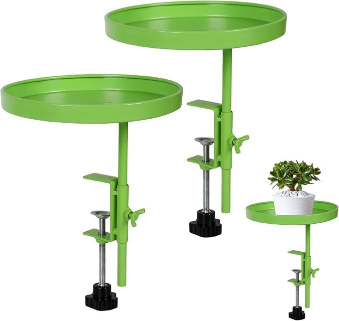 AQQHSAIN 2 Pcs Windowsill Clamp Tray Adjustable Metal Window Plant Shelves Stand Holder 7.9inch Window Planter Floating Shelves Windowsill Extension Tray for Indoor Plants Home Display Decor (Green)