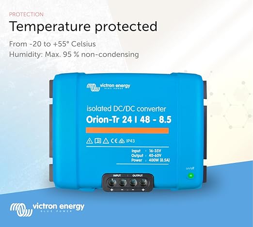 Victron Energy Orion-Tr DC to DC Converter - 24/48-Volt 8.5 amp 400-Watt - IP43 Protected - for Dual Battery Systems - Isolated