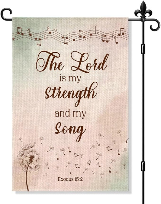 The Lord Is My Strength And My Song Garden Flag Double Sided Yard Outdoor Decoration 12x18 Inch, Exodus 15:2 Outdoor Garden Flag, Christian Spring Floral Yard Decor, Housewarming Banner