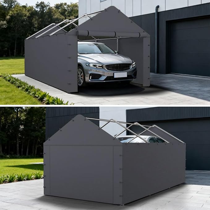 10x20 FT Front/Back Panel Canopy Entrance Panel with Zippers and Elastic Ball Bungees, 180G PE Waterproof & UV Protected Replacement Sidewall Cover, Gray
