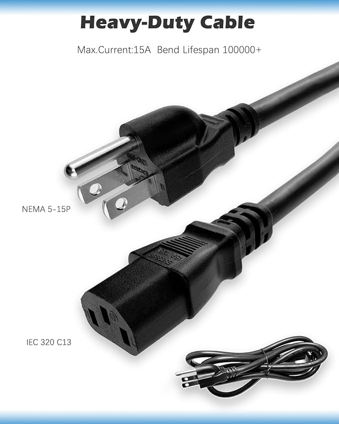 UL Listed 14AWG AC Power Cord;Heavy-Duty Power Station Charging Cable Compatible with Jackery Explorer 2000/1500/1000 Pro,Ecoflow,Bluetti etc;125V 15A Universal AC Power Cord;6.5ft Power Cable 3 Prong