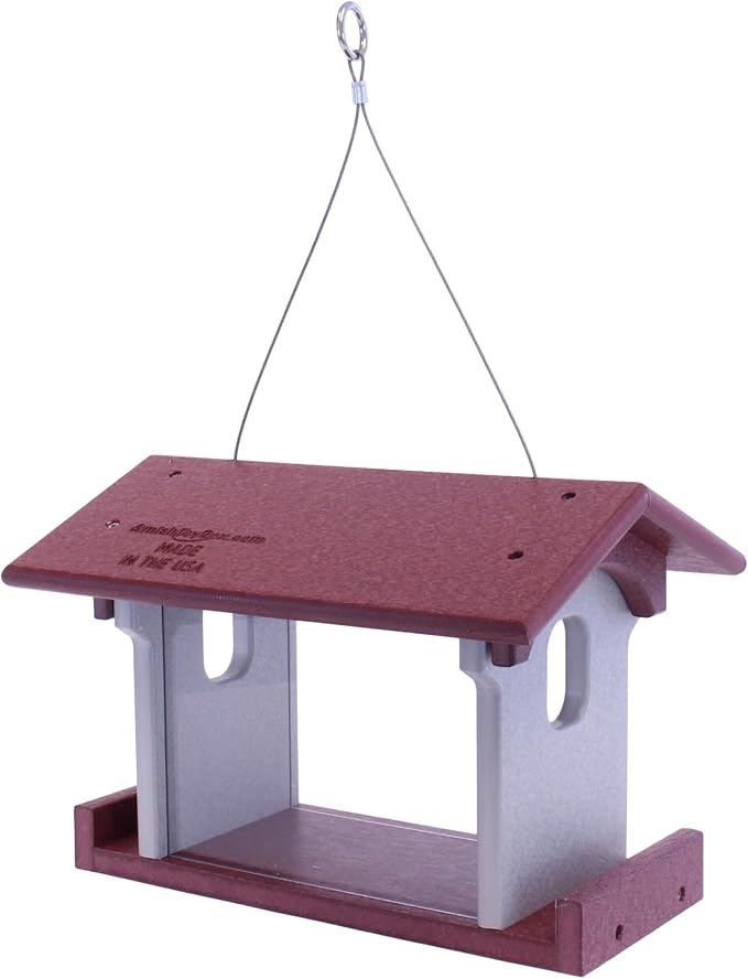 Bluebird Feeder - Poly Lumber - Hanging Blue Bird Feeder for Mealworms (Cherry Wood and Light Gray)