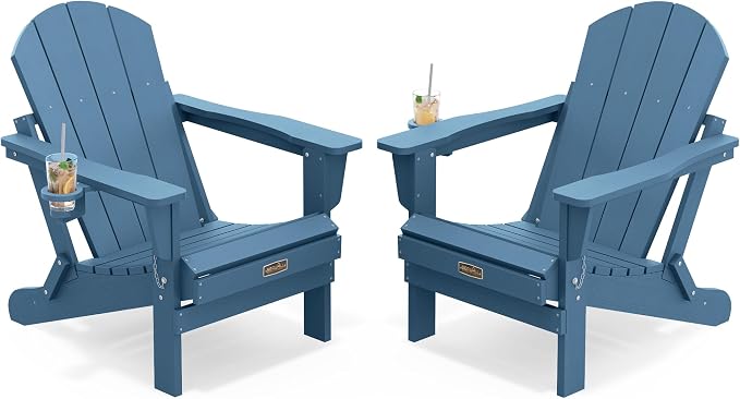 SERWALL Foldable Adirondack Chair Set of 2 for Patio Garden Outdoors Fire Pit-Blue