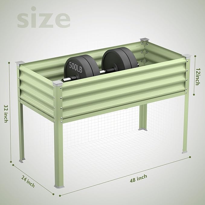 Winpull Raised Garden Bed with Legs, 48×24×32in Large Galvanized Elevated Planter Box, Metal Raised Beds for Gardening Backyard Patio Balcony, 400lb Capacity (Avocado Green)