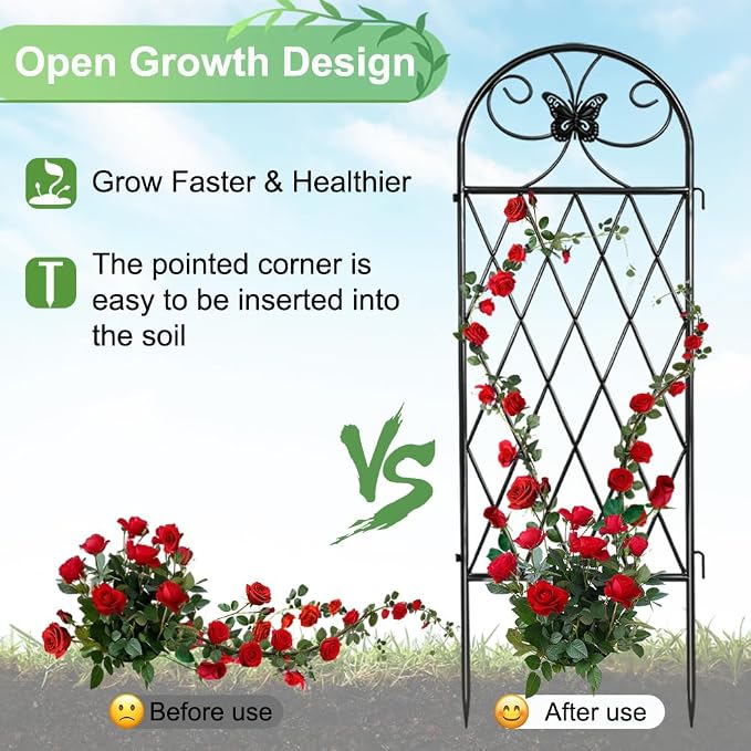 4 Pack Black Garden Trellis for Climbing Plants Outdoor 47” x 16” Climbing Rose Trellis Wrought Iron Trellis Ivy Cucumbers Decorative Metal Flat Trellis