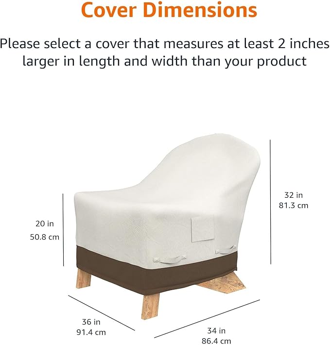 Amazon Basics Outdoor Patio Furniture Cover For Adirondack Chair, Waterproof, Anti-UV, Weather Resistant, All Weather Protection, Beige/Tan