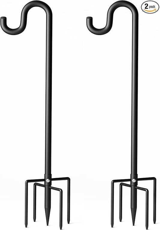 60" Shepherds Hooks for Outdoor, Extra Thick Bird Feeder Pole with 5 Prong Base, Adjustable Shepards Hook for Garden, Weddings, Hanging Plant
