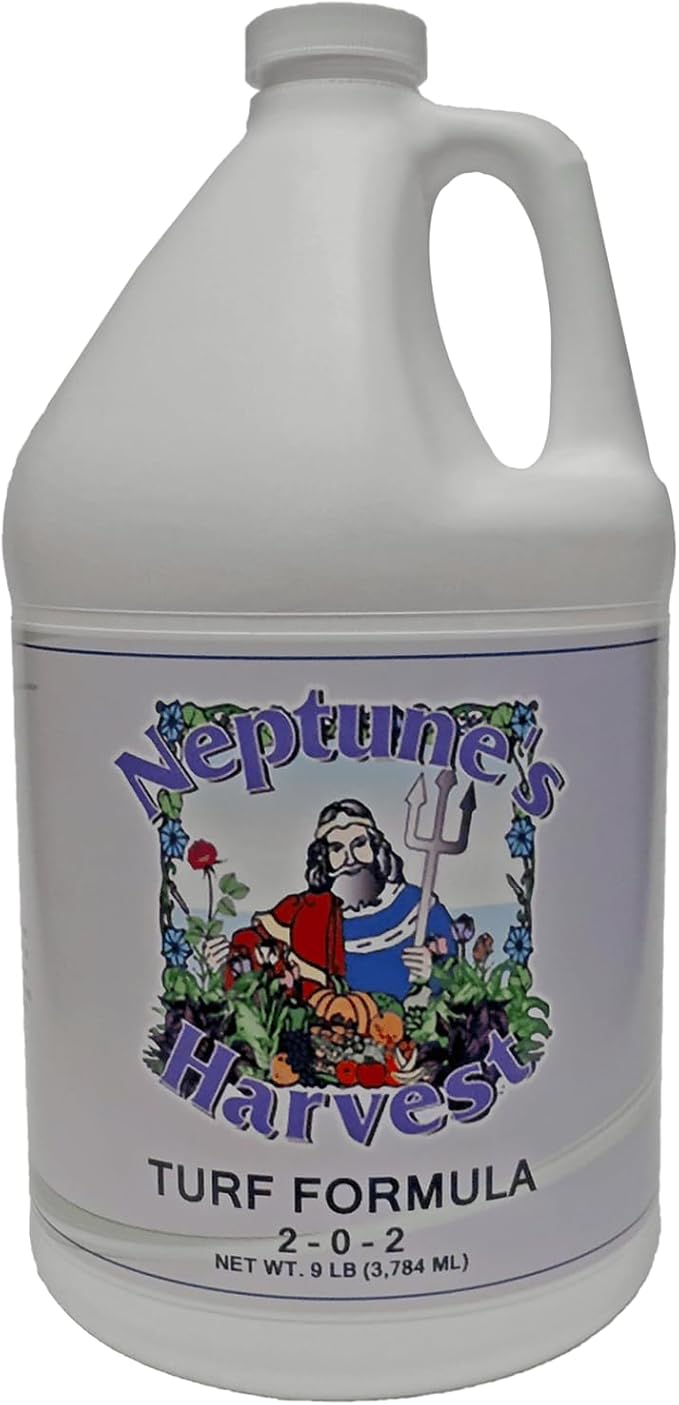 Neptune's Harvest Turf Fertilizer (2-0-2) - 9 LB Bottle - Fish & Seaweed-Based Lawn Food Formula - Organic Liquid Fertilizer for Lawn & Seed - Ideal for Flowers, Vegetables, Trees, & Shrubs