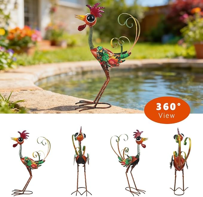 Metal Wacky Rooster Garden Statue, 24'' Rooster Decor Yard Statue Decorations Outdoor, Chicken Yard Art for Outside, Patio, Backyard, Lawn(Red)
