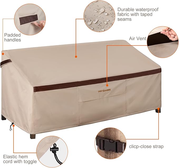 Patio Loveseat Covers Outdoor Furniture Waterproof Garden Deep Sofa Cover 62inch x 38inch x 35inch (L x W x H) Lawn 2-Seater Sofa Covers with Air Vent Beige