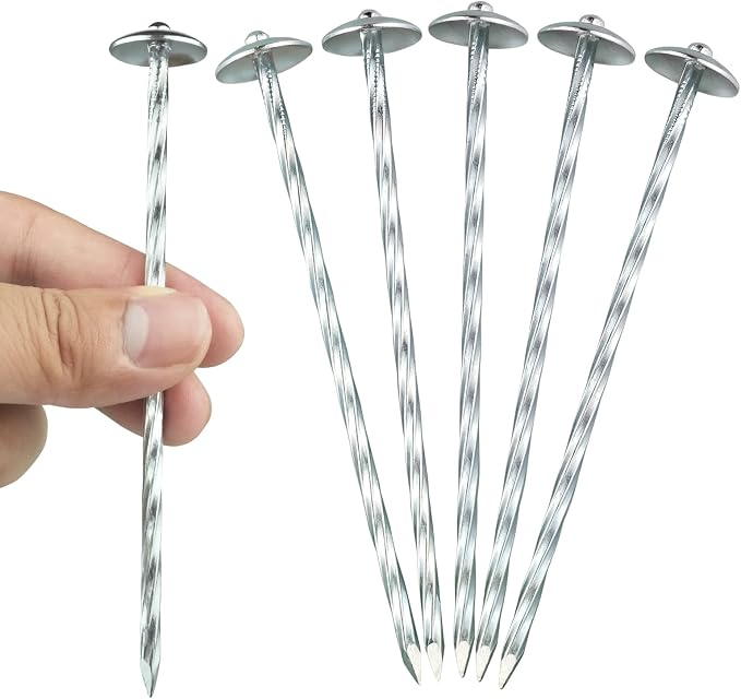Landscape Stakes - Garden Edging Spikes Pins - New Umbrella-Type Design 5'' Galvanized Lawn Staples for Weed Barrier Fabric, Tent, Etc (100)