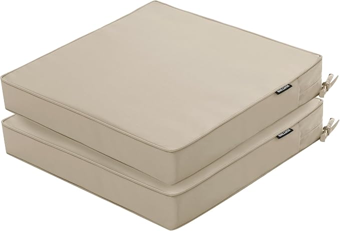 Outdoor Chair Cushions 16 x 17 Inch Water Resistant Patio Chair Cushions with Tie Color Fastness Thick Outdoor Seat Cushion for Garden Lawn Patio Furniture Cream Set of 2