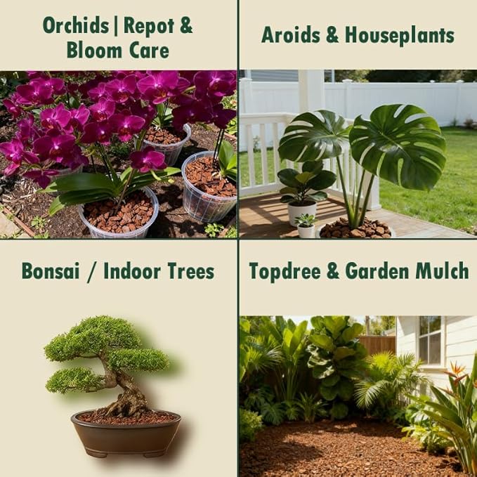 Orchid Potting Bark, Natural Pine Bark Chips 8–18mm, Low Fines Screened, Fast Drainage & Root Aeration, 4 Quarts