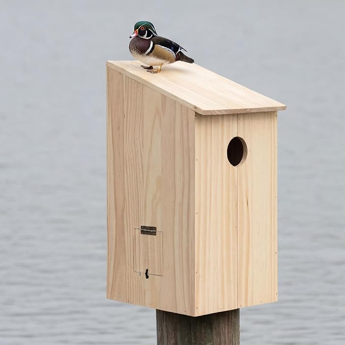 Vercraft Wood Duck Nesting Box Pine Outdoor Duck House 11x12x24 Inches with Clean-Out Door for Pond Wetland Wood Ducks Hooded Mergansers