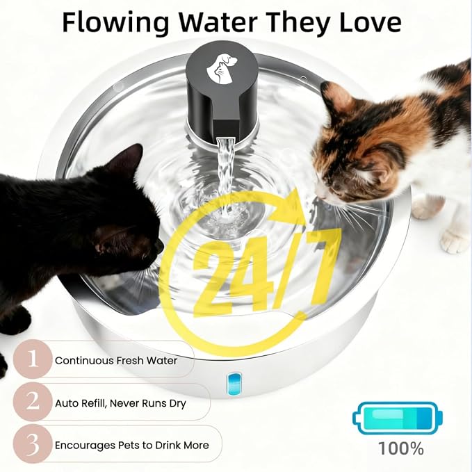 Dog Water Fountain, 8L Stainless Steel Dog Water Fountain for Large Dogs, Dog Water Bowl Dispenser, Super Quiet Pump and Replacement Filters for Cats and Dogs (Silver-8L+16Filters)