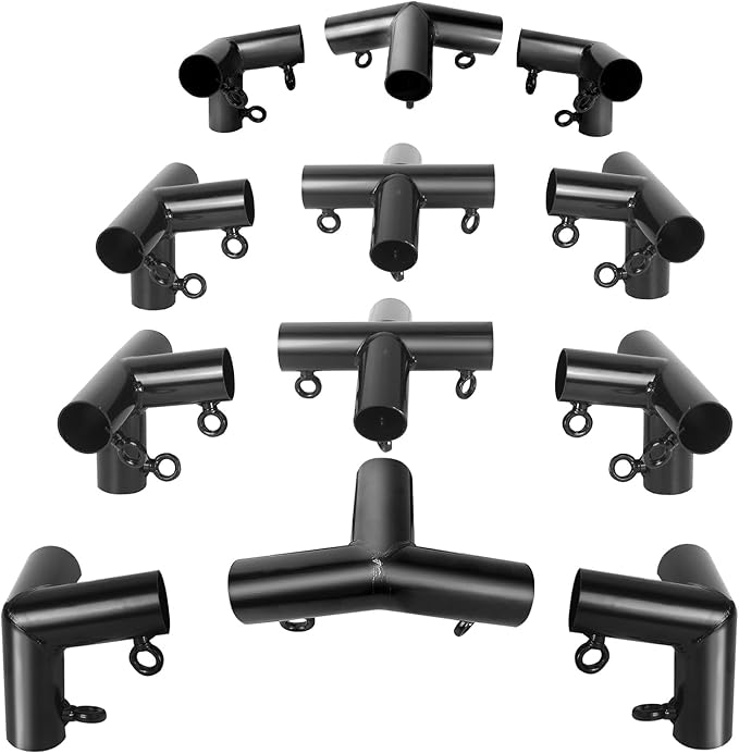 Aoneky 6-Pack 1.05 Inch Corner Canopy Connector Kit, Heavy Duty Carport Frame Fittings for 3/4 Inch EMT Pipe, 156 Degree Peak Angle, Universal for 4 6 8 10 Leg Structures, Black (8-Legs Set)