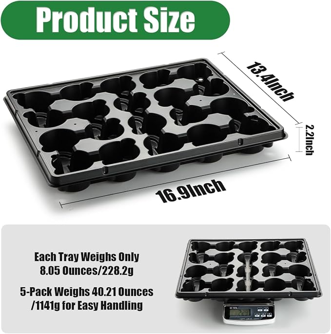 RooTrimmer 20 Cell Plant Trays for Carrying 3 inch Round Nursery Pots, Sturdy Plastic Trays Suitable for Holding 100 pcs Peat Pots ((5 Packs - Trays Only, Pots Not Included))