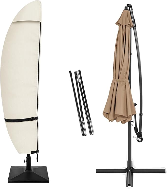 Porch Shield Patio Umbrella Cover - Outdoor Waterproof Garden Offset Banana Parasol Cover Fits Cantilever Offset Umbrella 12-14 Feet, Beige