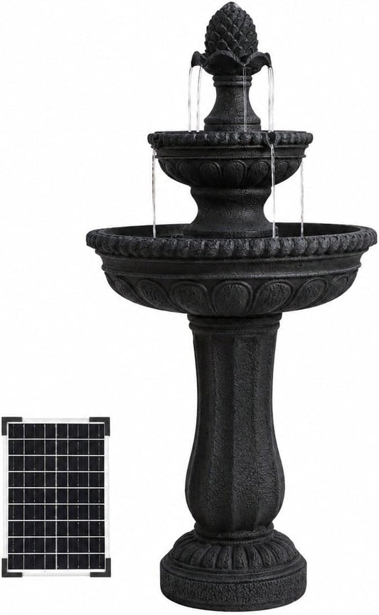 XBrand 39" 2-Tier Outdoor Freestanding Solar Water Fountain - Classic Design, Black Resin Bird Bath with Pump - Ideal for Yard, Lawn and Garden, Porch Décor
