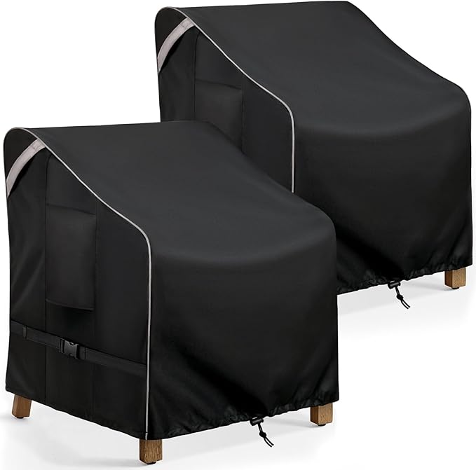 COSFLY Outdoor Patio Chair Covers Waterproof, Heavy-Duty UV-Resistant Furniture Covers, Adjustable Fit with Buckle Straps, Fits Chairs up to 32" W x 37" D x 36" H (2-Pack, Black)