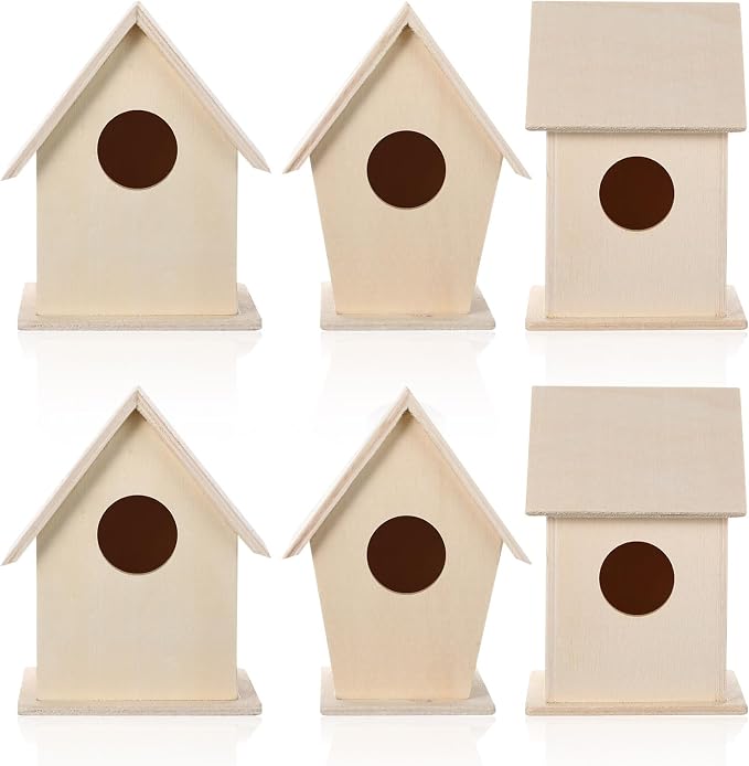 Jetec 12 Pieces Bird House Craft Wooden Birdhouse Kit Build and Paint Birdhouses Unfinished Bird Houses Wooden Arts for Summer Arts and Craft Projects 3 Sizes