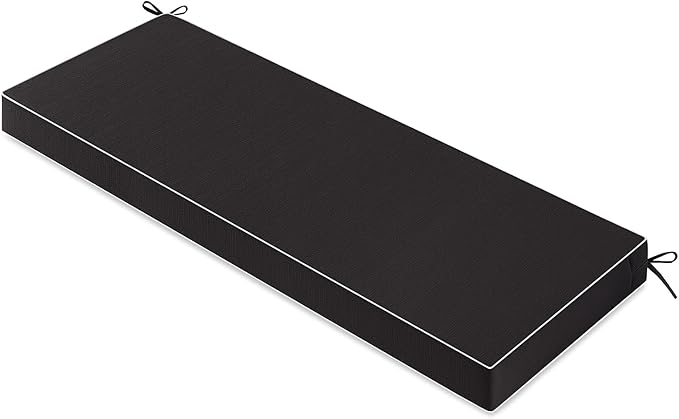 MIULEE Black Outdoor Bench Cushion 48x18x3 Inch Waterproof 3-Year Color Fastness Patio Furniture Cushions for Porch Swing, Garden Bench Sofa Couch with Adjustable Ties No Slip Design