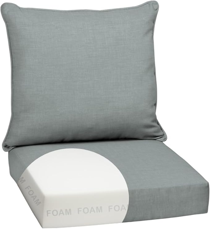 Arden Outdoor Foam Deep Seat Cushion Set, 24x24, Premium High-Density Foam, Never Flattens, Weather-Proof for Patio Chair Sofa Couch, Stone Grey Leala