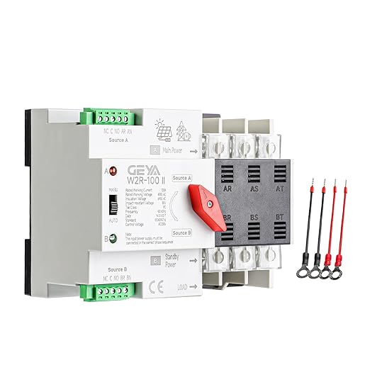 GEYA 3P 100A AC230V Automatic/Manual Transfer Switch,ATS Dual Power Auto Transfer Switch,Uninterruptible Millisecond-Level ATS,DIN Rail Mounting（W2R 3P 100A AC230V）
