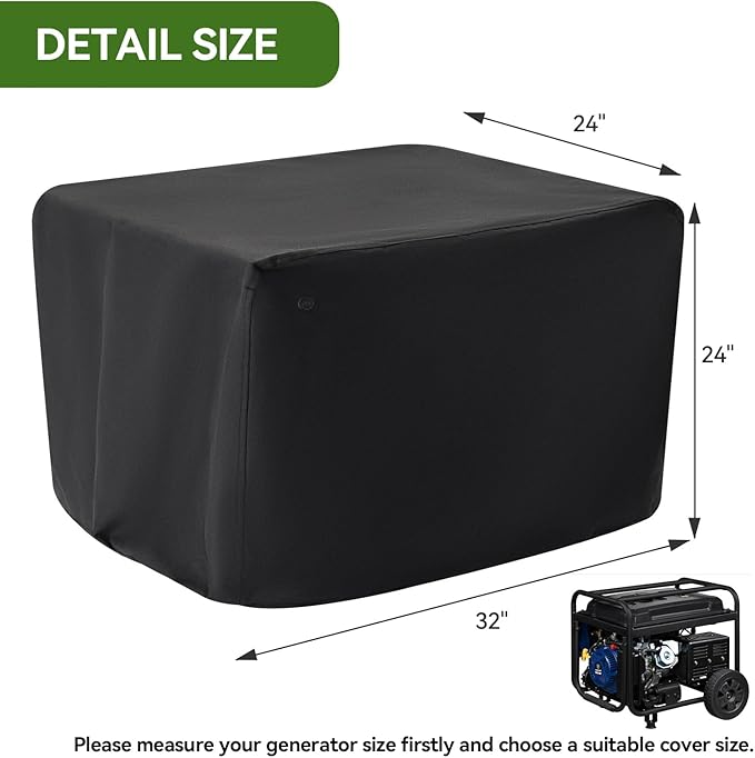 Waterproof Generator Covers for Outside, Heavy Duty Thicken 900D Polyester Fabric Portable Generator Covers Universal Fits for Most Generators 5000-10000 Watt, Black (32"L x 24"W x 24"H)
