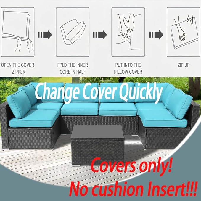14Pcs Outdoor Cushion Covers Replacement Washable w/Zipper for 6-Seaters Sofa Patio Slipcovers Set Seat and Back Covers Only-23.6x23.6x4inch