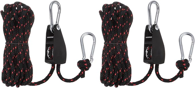 uxcell 2pcs 1/4" (6mm) Adjustable Rope Hanger with Metal Gears 16.4ft (5meter) Strap, Ratcheting Pulley System Bungee Cord for Hanging Plants Grow Light and Various Tie-Down Uses