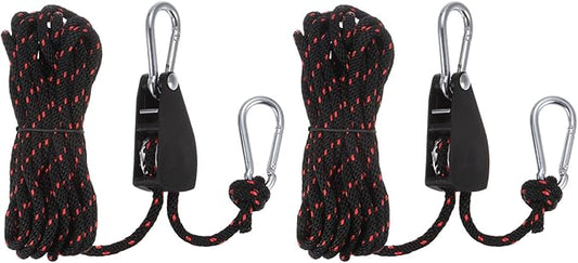uxcell 2pcs 1/4" (6mm) Adjustable Rope Hanger with Metal Gears 16.4ft (5meter) Strap, Ratcheting Pulley System Bungee Cord for Hanging Plants Grow Light and Various Tie-Down Uses