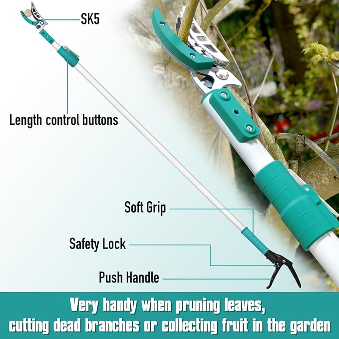 5.91-9.84FT Tree Pruners Long Reach with 4 Nodes Adjustment, Extendable Tree Pruner, Ergonomic Grip, Telescopic Tree Pruner Ideal for Fruit Picking, Deadheading And Pruning