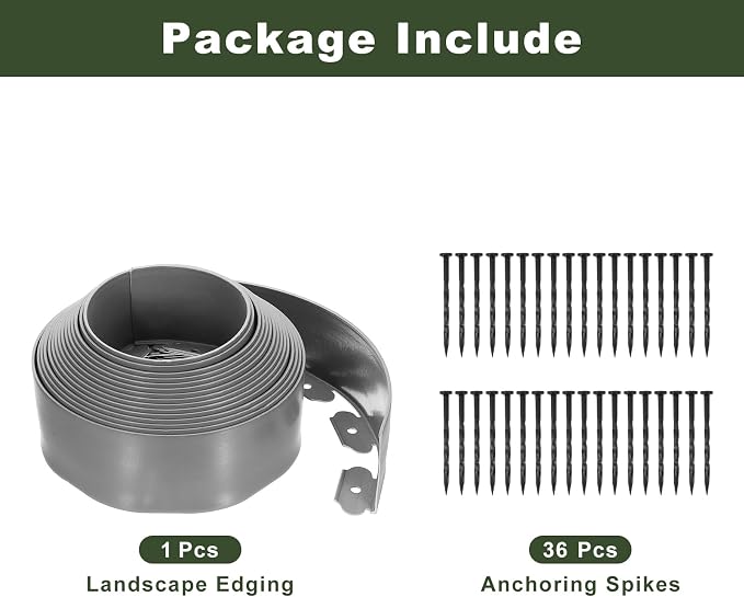 uxcell Landscape Edging, 1Pcs 40FT x 3.94" - Garden Edging Kit with 36 Stakes, Landscape Edging Border for Garden Lawn Flower Bed Yard Grass (Grey)