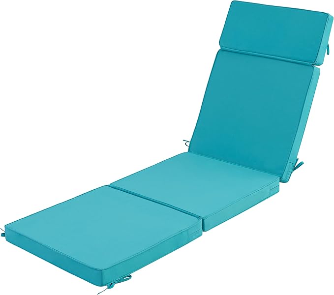 80 x 26 Inch Outdoor Chaise Lounge Cushion - Removable Cover, 4-Section Design, Water-Repellent & Fade-Resistant, 6 Tie Straps, Replacement for Patio & Pool Chairs - Teal