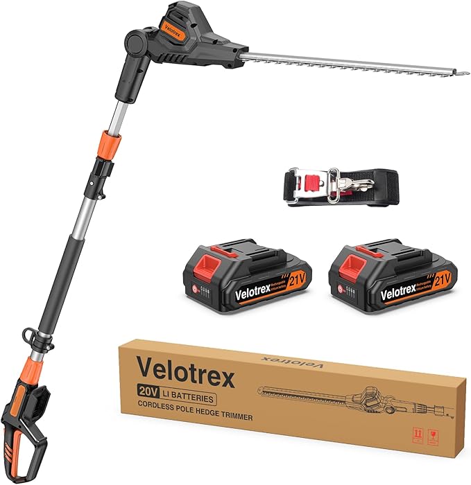Pole Hedge Trimmer Cordless with 2 x 2000mah Batteries, 12 Ft Reach Tall HedgeTrimmer for Yard and Garden, Hedge Trimmer with Extension Pole of 7 Ft for Tall Hedge and Branches Pruning